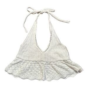Hollister Co. White 100% Cotton Crochet Halter Crop Tank Top Size M